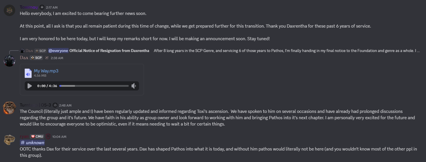 Toximay's first message and council endorsement